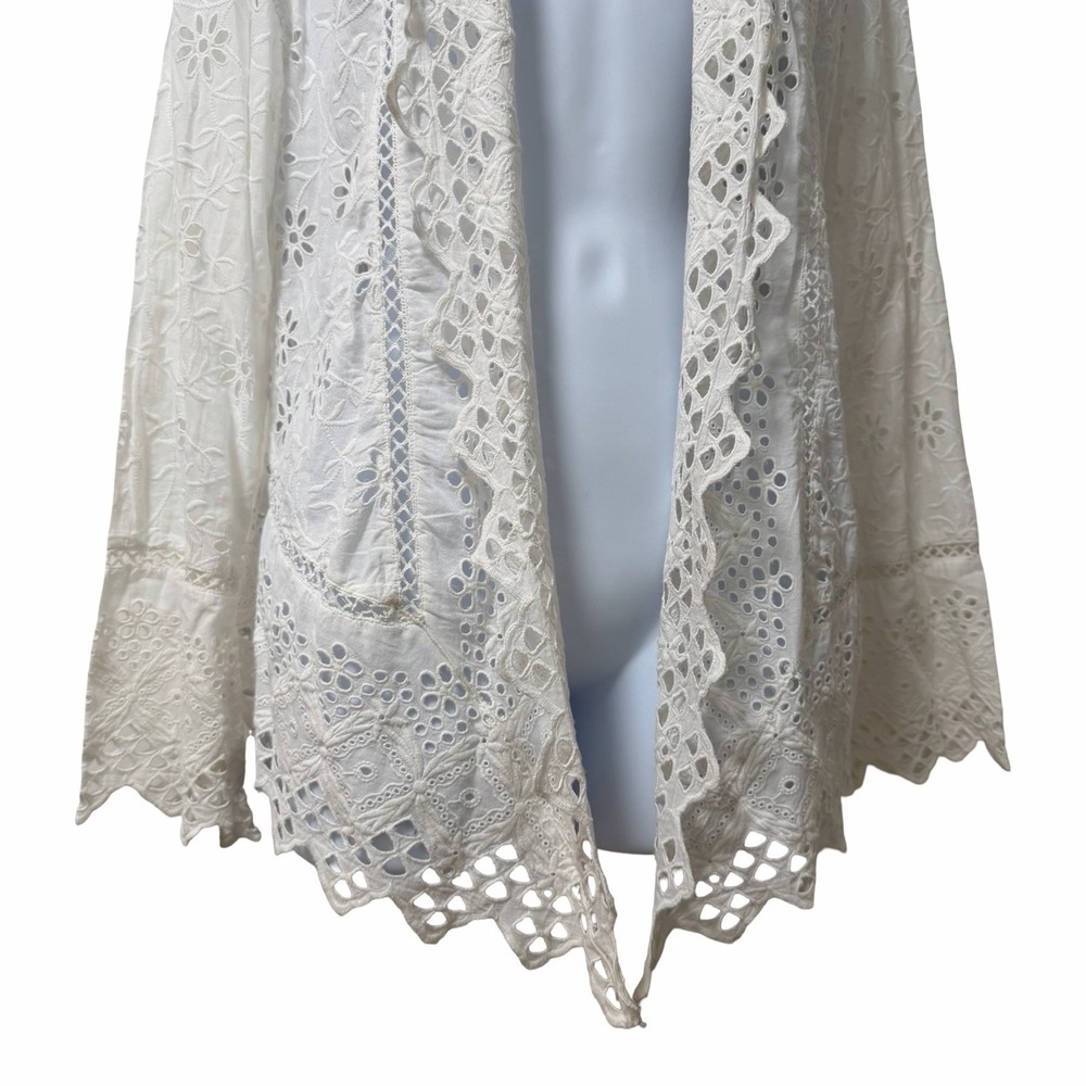 LRL Ralph Lauren Lace Eyelet Embroidered Open Cardigan Size L White Cottagecore - Picture 4 of 8